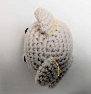 Attach the ears so one end is on R3 and the other end is on R7.